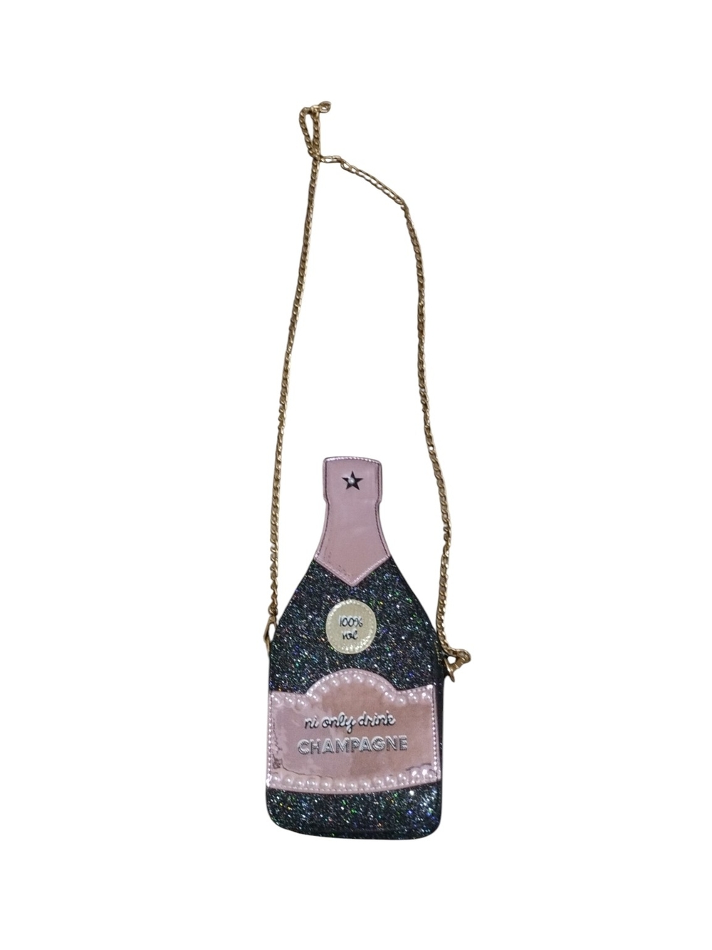 Champagne Bottle Glitter Crossbody Bag - Pink and Black